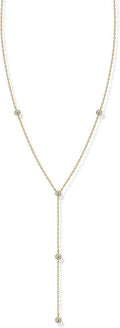14K Gold Plated Drop Lariat Chain for Women - Gold Cubic Zirconia Long Necklace - Station Star Layered Beaded Y Necklace