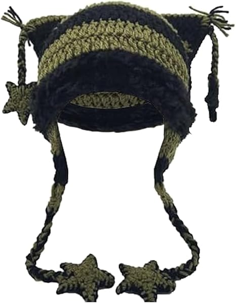 Knitted Hat Cute Cat Beanie Warm Loose Crochet Hat Women