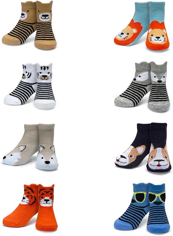 8-Pack Baby Socks, Animal Charter Themed, 0-12 Months