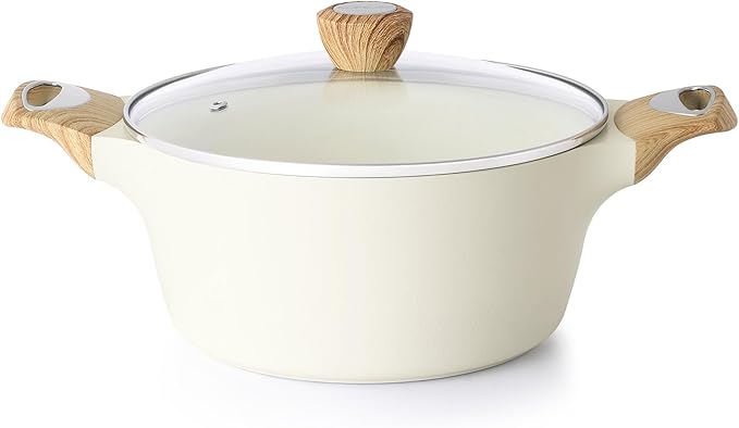 Ceramic Nonstick Stock Pot with Lid4.5 QT Soup Pot Casserole Pot, Non-toxic Healthy Pasta Pot, Large Cooking Pot Stew Pot, Induction Compatible, PFOA PFAS PTFE Free, White