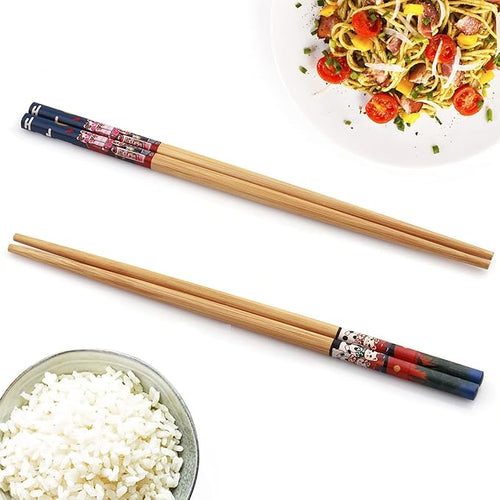 10Pairs Handmade Natural Bamboo Chopsticks Healthy Asian Japanese Korean Noodles Sushi Chopsticks set Reusable Gift Tableware-Cute Cat Drawing