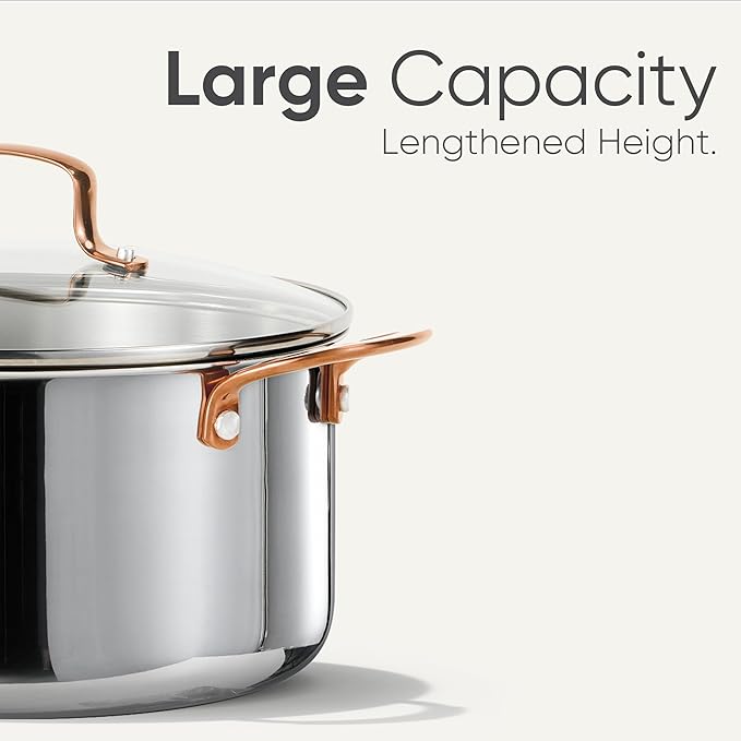 6 Qt Tri-Ply Stainless Steel Stockpot, Non-Toxic Stock Pot with Lid, Soup Pot for Pasta, Even Heating, Oven Safe, Induction, Ceramic and Gas Cooktops Compatible, Sliver