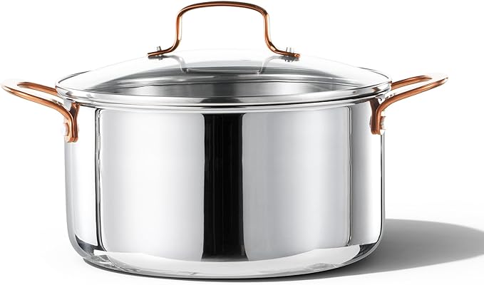 6 Qt Tri-Ply Stainless Steel Stockpot, Non-Toxic Stock Pot with Lid, Soup Pot for Pasta, Even Heating, Oven Safe, Induction, Ceramic and Gas Cooktops Compatible, Sliver