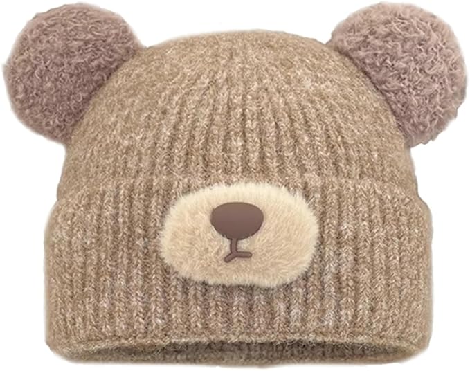 Crochet Beanie Bear Ear Cute Shape Knitted Hats Warm Plush Slouchy Winter Hat Skin-Friendly Fuzzy Animal Skull Cap