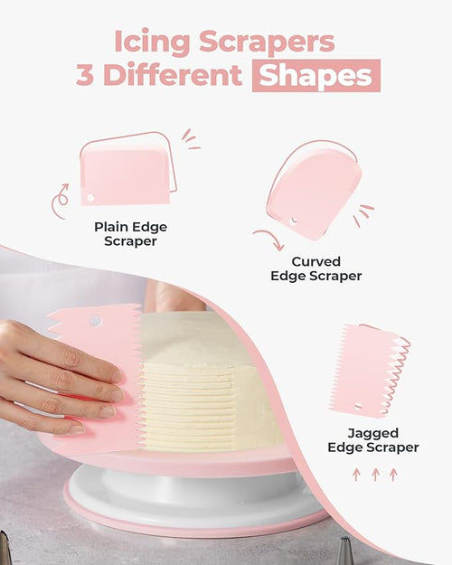 158 Pcs Cake Decorating Kit with Cake Turntable, 64 Piping Tips Set, 50+2 Pastry Bags, Frosting Spatulas, Leveler, Scrapers, Fondant Molds, and More Baking Supplies Decorating Tools