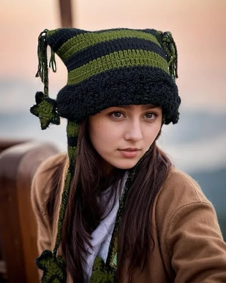 Knitted Hat Cute Cat Beanie Warm Loose Crochet Hat Women