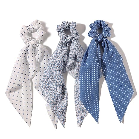 Elastic Hair Scrunchies and Ribbons - Knotted Bow Hair Ties, Scarf Scrunchies Ponytail Holders for Women and Girls 3pcs