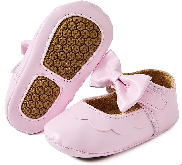 First Walker Dress Shoes with Bownot Non Slip Soft Sole PU Leather Newborn Infant Toddler