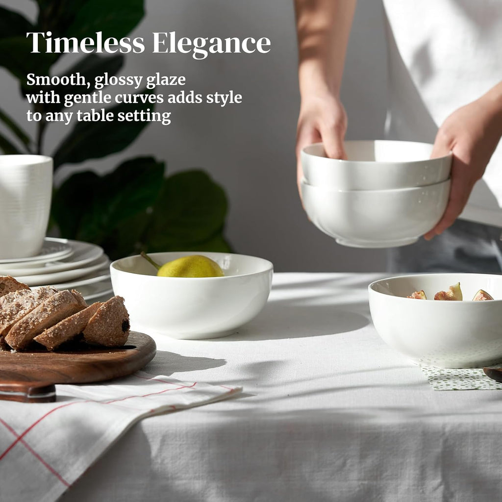 22 OZ White Ceramic Bowls Set of 4 - Perfect for Soup Bowls for Kitchen, Cereal Bowl, Ramen Bowl, Microwave Safe for Oatmeal, Fruit,Salad and Rice Bowl - Dishwasher & Microwave Safe