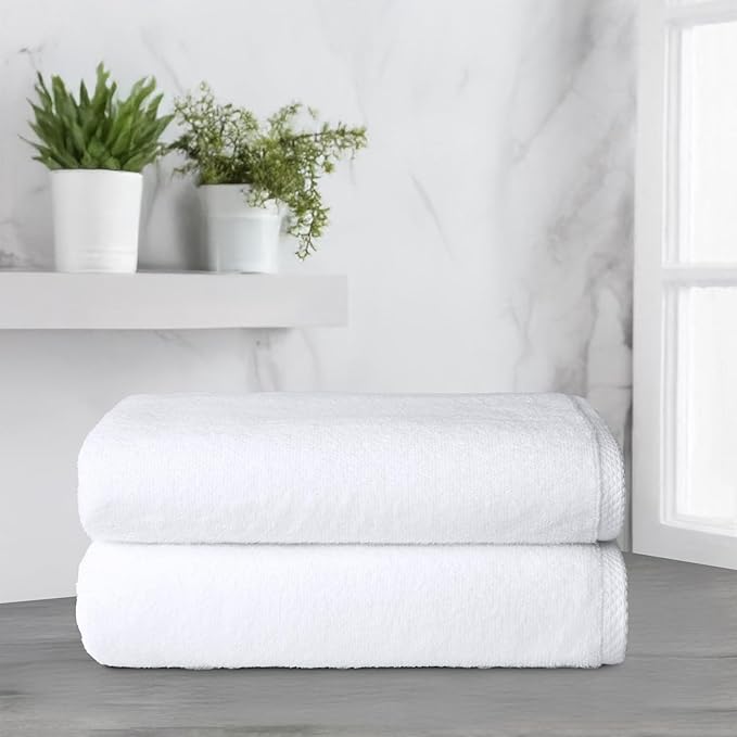 2 piece Lightweight quick-dry bath towel, 100% cotton, White, 54" x 30"