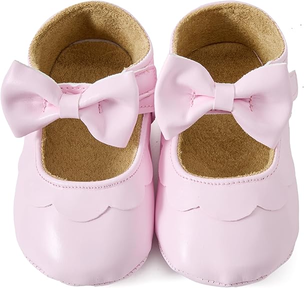 First Walker Dress Shoes with Bownot Non Slip Soft Sole PU Leather Newborn Infant Toddler