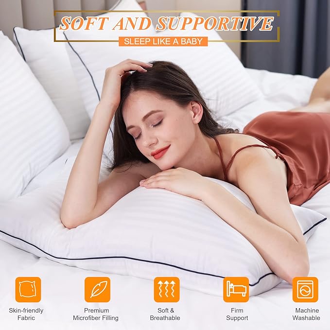 Bed Pillows for Sleeping, Full Standard Size Set of 2 Luxury Hotel Pillows with Premium Soft Down Alternative Filling for Back, Stomach and Side Sleepers