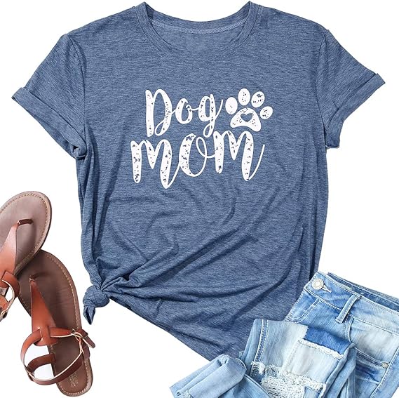 Dog Mom Tshirts for Women Funny Dog Paw Graphic Print Short Sleeve O Neck Mom Shirt
