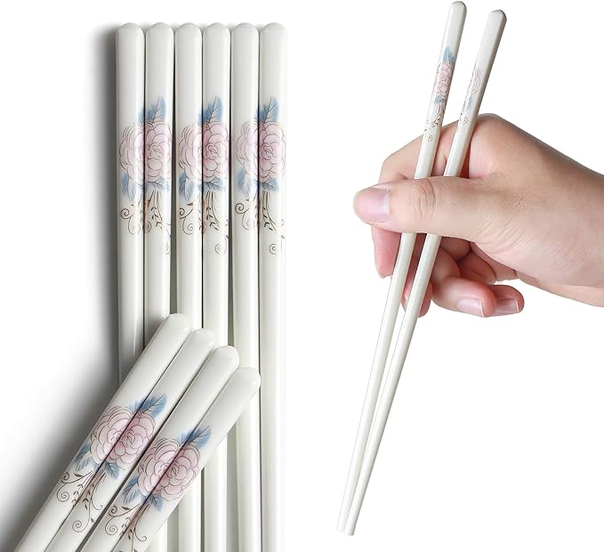 5 Pairs Ceramic Chopsticks, Bone China Chinese Reusable Chopsticks Dishwasher Safe, 9 1/2 Inches