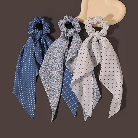 Elastic Hair Scrunchies and Ribbons - Knotted Bow Hair Ties, Scarf Scrunchies Ponytail Holders for Women and Girls 3pcs