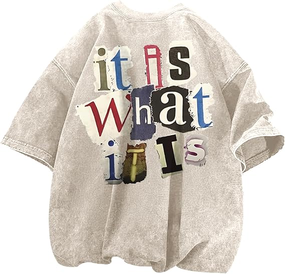 Men's Graphic Tees Funny Letter Print Vintage Oversize T Shirts Acid Wash Shirt Streetwear Rapper Casual Tee Top