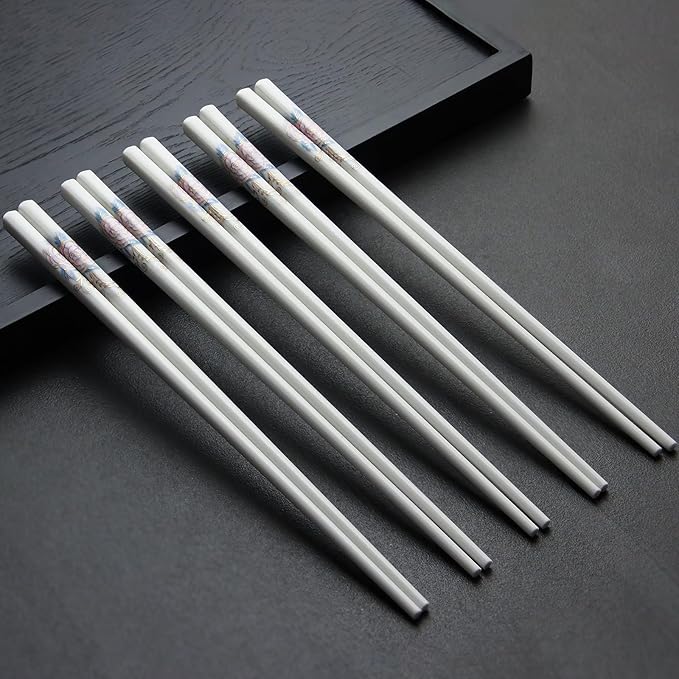 5 Pairs Ceramic Chopsticks, Bone China Chinese Reusable Chopsticks Dishwasher Safe, 9 1/2 Inches