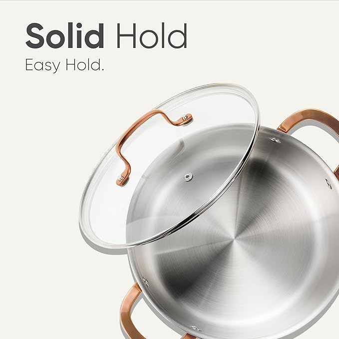 6 Qt Tri-Ply Stainless Steel Stockpot, Non-Toxic Stock Pot with Lid, Soup Pot for Pasta, Even Heating, Oven Safe, Induction, Ceramic and Gas Cooktops Compatible, Sliver