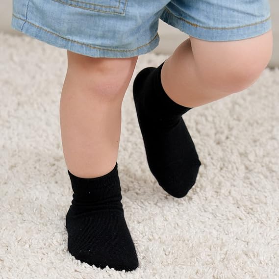 Baby Non Slip Grip Crew Socks with Anti Skid Soles for Infants Toddlers Kids Boys Girls