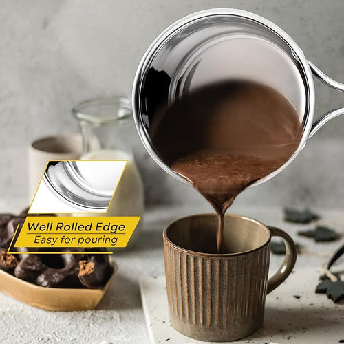 1 Quart Saucepan with Lid, Stainless Steel Small Sauce Pot with Glass Lid for Cooking, Easy Clean & Rust Free, Dishwasher Safe