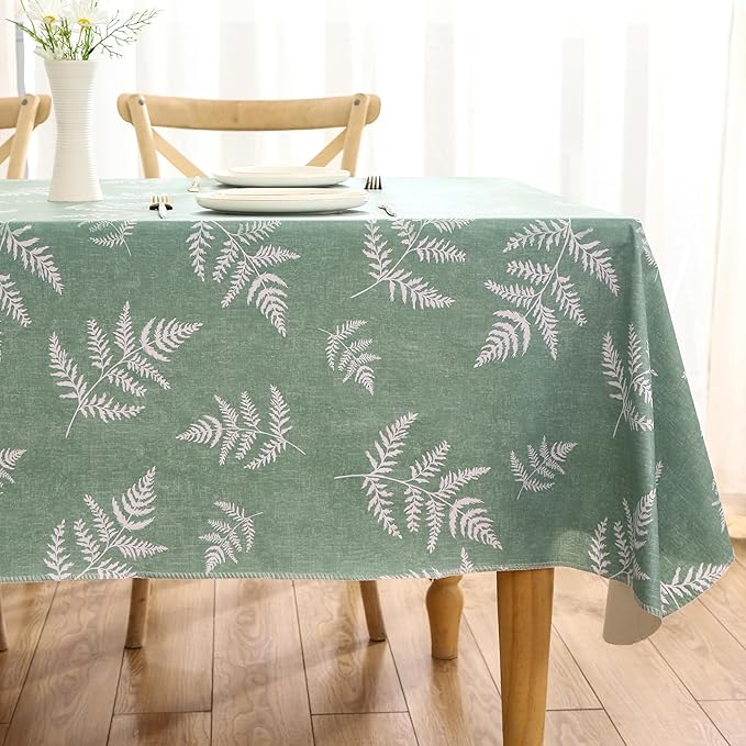 Heavy Duty Vinyl Tablecloth with Flannel Backing Waterproof Oil-Proof Plastic Table Cloth Stain-Resistant Wipeable Rectangle or Square Table Cover for Indoor and Outdoor (Mint Leaf, 60X84 Inch)