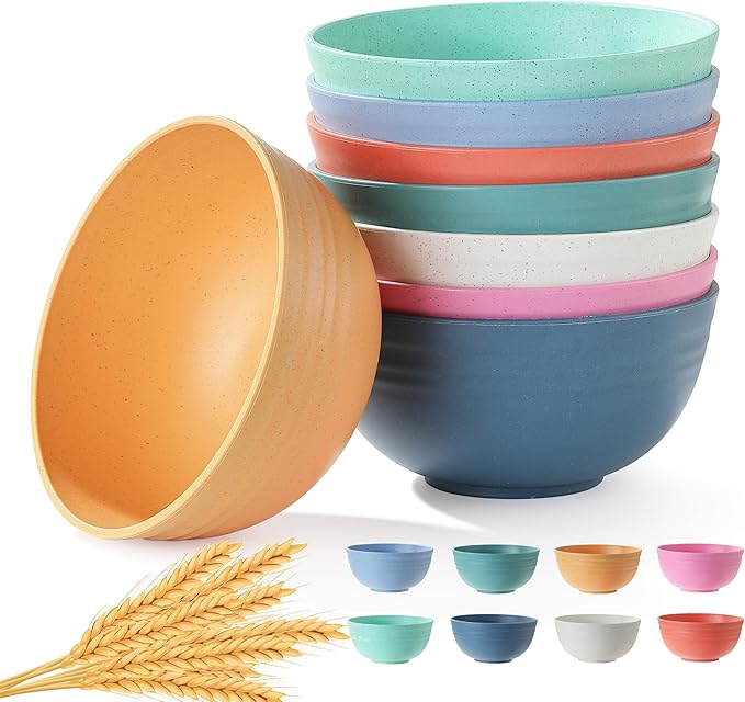 8PCS Cereal Bowl, Unbreakable Wheat Straw Cereal Bowls, Microwave & Dishwasher Safe Kitchen Bowls for Cereal, Snack, Soup, Salad and Rice, MultiColors, BPA Free, 26oz (Ser of 8)