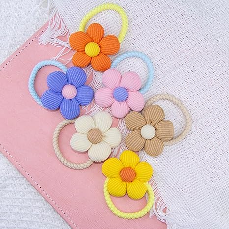 12-Pack Playful Sunflower Hair Ties For Kids Colorful Braided Elastics With 3D Floral Design Girls' Hair Bows (6 Vibrant Color Sets)