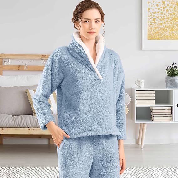 Fluffy Pajamas for Women Set Soft Comfy Fleece Pjs Pullover Pants Loose Plush 2 Piece Sleepwear Fuzzy for Winter