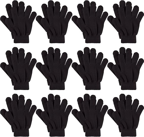 12 Pairs Kids Gloves Winter Toddler Full Fingers Knit Children Stretchy Warm Gloves Bulk for Boys Girls