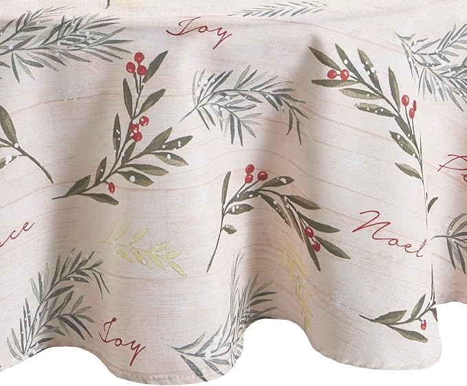 Holiday Tree Trimmings Wrinkle Resistant Fabric Christmas Tablecloth, 70", Round
