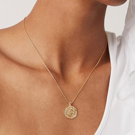 14K Gold Plated Engraved Coin Pendant Necklaces for Women | Byzantine Coin Pendants | Bohemian Necklace