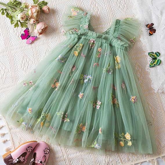 Baby Girl Tulle Dress Casual Flower Embroidery Toddler Dresses