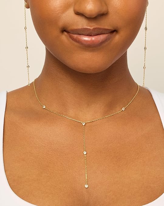 14K Gold Plated Drop Lariat Chain for Women - Gold Cubic Zirconia Long Necklace - Station Star Layered Beaded Y Necklace