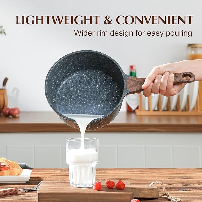 Nonstick Saucepan with Lid, 1.5 Quarts Small Pot with Swiss Granite Coating, Stay-cool Handle, Multipurpose Handy Sauce Pot Small Kitchen Cooking Pot, Induction Comptable, PFOA Free