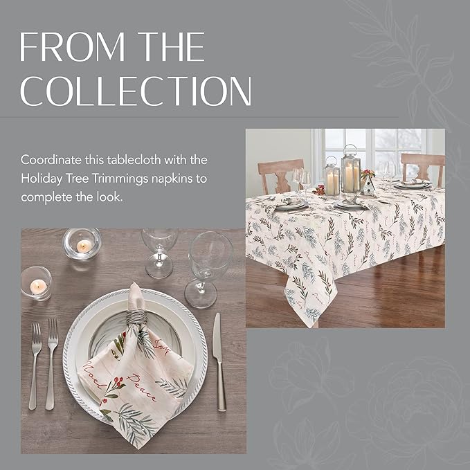 Holiday Tree Trimmings Wrinkle Resistant Fabric Christmas Tablecloth, 70", Round