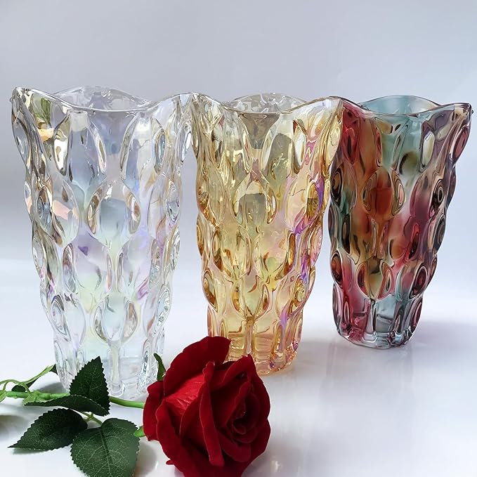 Heavy Flower Glass Vase Thickened 3.5lb 9.5inch Sparkle vase Bohemian Style, for Centerpieces,Kitchen,Office, Wedding,Perfect Home Decor Glass Vase (Purple Light)