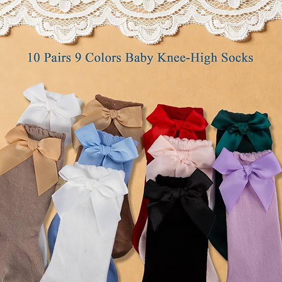 Baby Knee High Socks Bow Toddler Girl Dress Socks Premium Cotton Infant Gift Sock for Newborn Cute Festive Sock