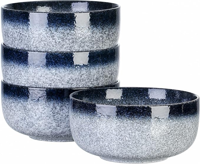 CERAMICS Cereal Bowls - 36 Ounce, Japanese Noodle Bowl Set, Ceramic Bowls for Kitchen, Breakfast, Oatmeal, Microwave and Dishwasher Safe, [Set of 4], Dark Blue