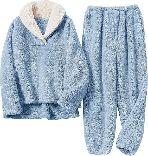 Fluffy Pajamas for Women Set Soft Comfy Fleece Pjs Pullover Pants Loose Plush 2 Piece Sleepwear Fuzzy for Winter
