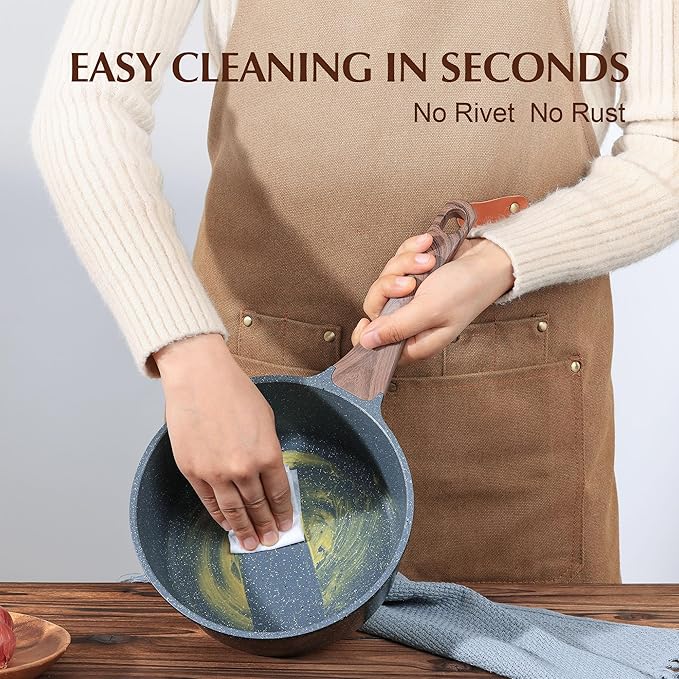 Nonstick Saucepan with Lid, 1.5 Quarts Small Pot with Swiss Granite Coating, Stay-cool Handle, Multipurpose Handy Sauce Pot Small Kitchen Cooking Pot, Induction Comptable, PFOA Free