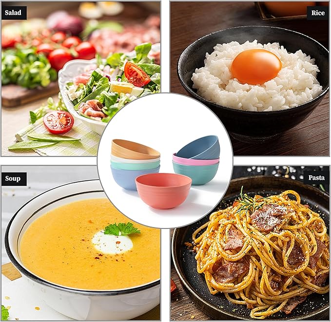 8PCS Cereal Bowl, Unbreakable Wheat Straw Cereal Bowls, Microwave & Dishwasher Safe Kitchen Bowls for Cereal, Snack, Soup, Salad and Rice, MultiColors, BPA Free, 26oz (Ser of 8)