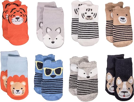 8-Pack Baby Socks, Animal Charter Themed, 0-12 Months